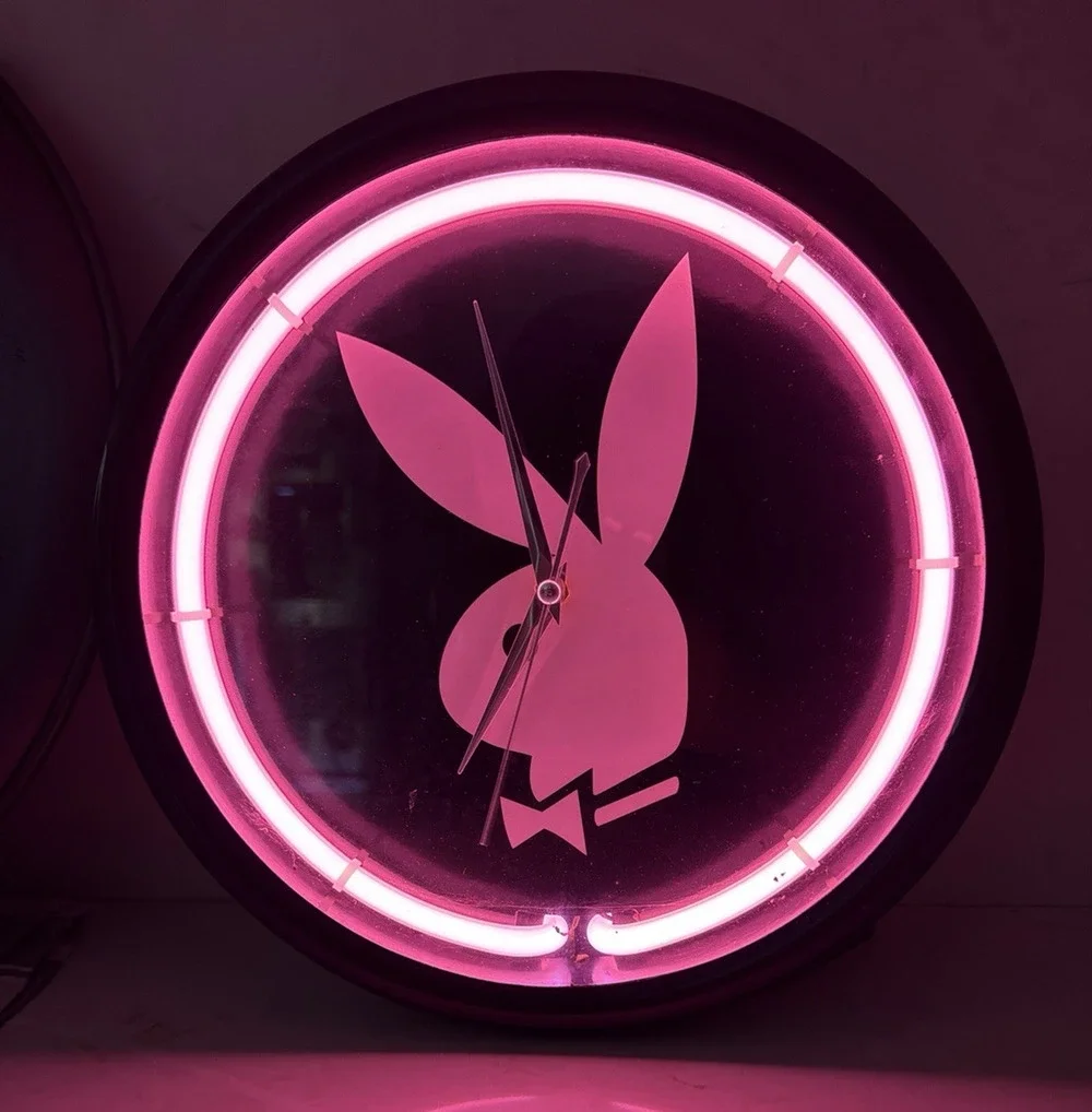 Vintage 12” Playboy Bunny Neon Pink Light Clock Works Tested Working 2000’s Y2K